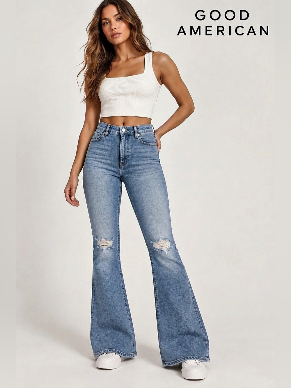 Good American Good Flare Jeans Size 6/28 High Rise Stretch Blue